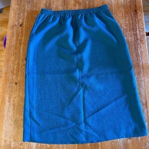 Vintage Leslie Fay Teal Polyester Skirt, Size 14 — Elastic Waist